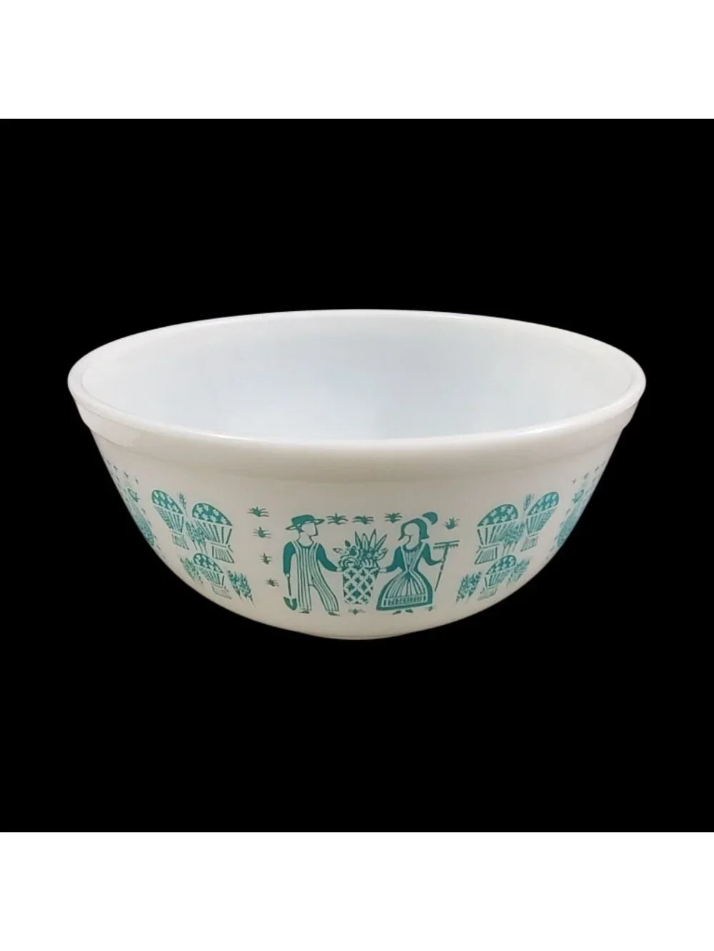 Vtg Pyrex 403 AMISH Butterprint Mixing Bowl 2.5 Quart White Turquoise Aqua MCM